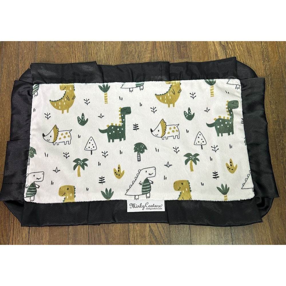 Minky Couture mini baby Boy security blanket Adorable Dinasour Theme Green Trim